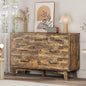 Dresser for Bedroom with 7 Drawer, Wood Modern Chest of Drawers with X-Shaped Sturdy Base, Wide Double Dresser Closet Clothes Storage Organizer, Wooden TV Stand for Living Room, Hallway, Brown