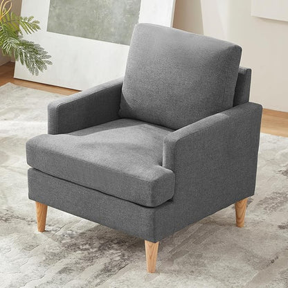 VKNOW Mid-Century Accent Chairs Set of 2, No Tools Assembly Required, Modern Upholstered Polyester Armchairs for Living Room & Bedroom, Comfortable Reading Chairs with Wood Legs, Dark Grey