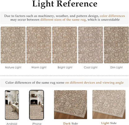 5x7 Deep Brown Area Rug Non Slip Vintage Living Room Distressed Machine Washable Carpet Traditional Indoor Bedroom Deep Brown Retro Floral Accent Throw Rug for Office Kitchen Dorm Dining Room