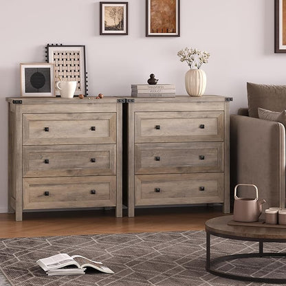 3-Drawer Dresser, Small Wooden Chest of Drawers with Metal Knobs, Water-Resistant Top, Storage Organizer with Anti-Tip Kit for Bedroom, Nursery, Living Room