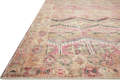 Loloi Layla Collection LAY-17 Pink/Lagoon 3'-6" x 5'-6" .13" Thick Accent Rug, Soft, Durable, Vintage Inspired, Distressed, Low Pile, Non-Shedding, Easy Clean, Printed, Living Room Rug