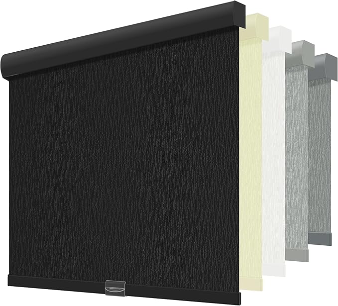 ChrisDowa Cordless Blackout Roller Shades for Windows, Striped Free-Stop Window Blinds with Privacy, Thermal Insulated Window Shades for Home, Office and Door. Black, 33" W x 72" H