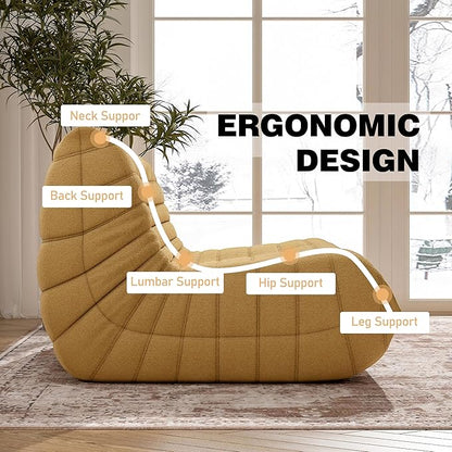 Bean Bag Chair, Loveseat Fireside Chair Bean Bag Sofa Large Bean Bag Chair for Adults, 2 Seater Bean Bag Chairs for Teens with High Density Comfortable Foam, Bean Bag for Living Room, Bedroom (Yellow)