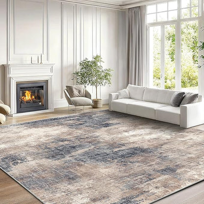 AMADA HOMEFURNISHING 8x10 Area Rugs for Living Room, Modern Abstract Rug with Non-Slip Backing & Low Pile, Large Washable Rug with Abstract Pattern for Bedroom, Dinning Room, Home Office,Brown