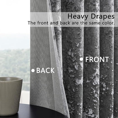 SMILETIME Grey Crushed Velvet Curtains 52x84inch Rod Pocket Luxurious Thermal Insulated Soundproof Drapes Soft and Durable Light-Filtering Window Treatments for Living Room Bedroom, 2 Panels