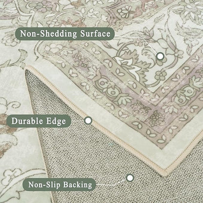 vivorug Runner Rug 2'x7' Vintage Floral Washable Non-Slip Runners for Hallways Kitchen Entryway Laundry Room Carpet Hallway Runner Sage Green