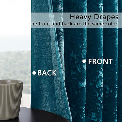 SMILETIME Tranquil Blue Crushed Velvet Curtains 52x96inch Rod Pocket Luxurious Thermal Insulated Soundproof Drapes Soft and Durable Light-Filtering Window Treatments for Living Room Bedroom, 2 Panels