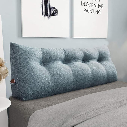 homecozy Wedge Headboard Pillow Dorm Room Reading Pillow Back Support for Sitting Up in Bed Bolster Lumbar Cushion Body Positioning Bedrest Cotton Linen 54in Gray Full