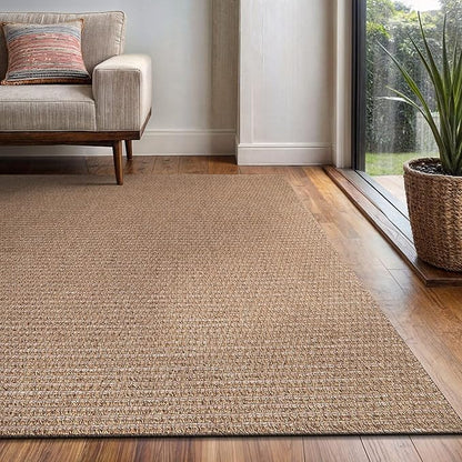 Easy Jute Rug 6x9 Indoor Outdoor Natural Rugs Solid Fiber Rug Woven Area Rug Boho Easy Clean Inside Carpet for Living Room Bedroom Dining Room Hallway or Outdoor Patio Porch (6 X 9 Natural)
