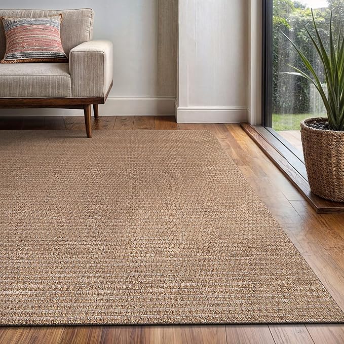 Easy Jute Rug 6x9 Indoor Outdoor Natural Rugs Solid Fiber Rug Woven Area Rug Boho Easy Clean Inside Carpet for Living Room Bedroom Dining Room Hallway or Outdoor Patio Porch (6 X 9 Natural)