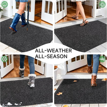 Front Door Mat, Heavy Duty Indoor Outdoor Doormat for Entryway, 48" x 24" Low Profile Outdoor Mats for Home Entrance, Stain and Fade Resistant Welcome Mat for High Traffic Area, Black