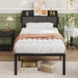 16 Inch Twin Bed Frames with Upholstered Storage Headboard, Heavy Duty Twin Platform Bed No Box Spring Needed, Noise Free, Easy Assembly, Gray