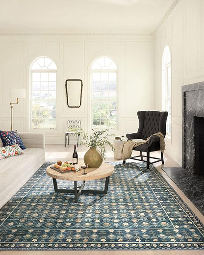 Loloi Rifle Paper Co. Eden Collection EDE-03 Lattice Indigo 7'-6" x 9'-6" Area Rug feat. CloudPile™