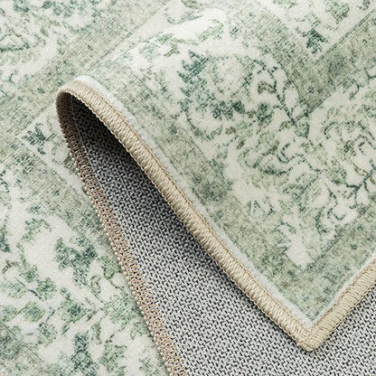 Runner Rug 2x8 Sage Green Hallway Washable Vintage Distressed Kitchen Carpet Non Slip Neutral Low Pile Retro Floral Farmhouse Long Throw Rug Entryway Bathroom Office Laundry Dining Room