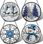 Stained Glass Window Hanging 4 Pcs Set White Winter Christmas Snow Scene 9.8" - Suncatcher Door Garden Sun Catcher Decor Birthday for Mom Woman Nana Men Friend Wife