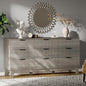 Fluted Dresser with 9 Drawers, 63" Wide Wood Chest of Drawers with Metal Handle, Wooden Dresser TV Stand, Modern Closet Clothes Storage Organizer for Bedroom, Living Room, Hallway, Light Grey