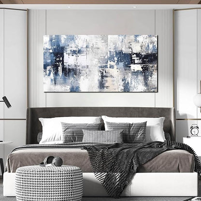 Prepeyssee White and Blue Abstract Canvas Wall Art for Living Room Bedroom Home Office Large Modern Grey Abstract Canvas Prints Picture Ready to Hang Size 24x48