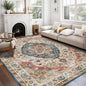 vivorug 9x12 Area Rugs for Living Room, Non Slip Machine Washable Vintage Beige Rug, Ultra-Thin Lightweight Large Area Rug for Bedroom, Dining Room, Low Pile