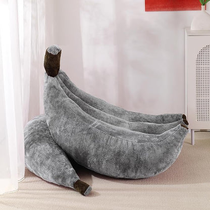 Banana Bean Bag Chair with Ottoman, Floor Sofa Bed with Footrest, Comfy Convertible Lounger for Teens & Adults, Plush Couch for Bedroom, Living Room or Dorm, M-Grey