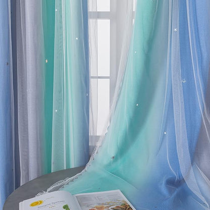 XiDi Curtains for Bedroom Decor, Rainbow BluGrenGrey-34-54