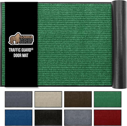 GORILLA GRIP Waterproof Traffic Guard Door Mat, 60x36, Heavy Duty Entryway Mats, Strong Rubber Back Commercial Utility Rugs for Office Hallway, Garage Floor and Home, Low Profile Carpet Runner, Green
