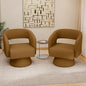 Swivel Accent Chair Set of 2, Modern Comfy Teddy Barrel Chairs, Oversized Upholstered Round Arm Chair for Living Room, Bedroom, Reading Room, Brown
