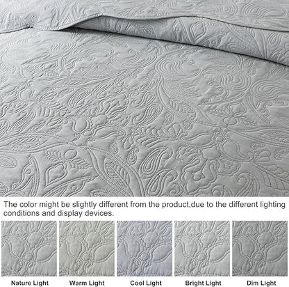 HoneiLife King Quilt Bedding Set - 3 Pieces Microfiber Quilt Sets Lightweight Bedspreads Reversible Coverlets Retro Bed Cover Quilt King Size All Season Quilts-Light Grey