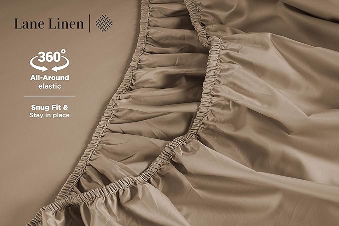 LANE LINEN 600 Thread Count 100% Cotton Sheets California King Size, Machine Washable Fully Elasticized Sofy & Comfy Low Pilling Cal Kings Sheets, Fade Resistant, Reinforced Fitted Pockets- Taupe