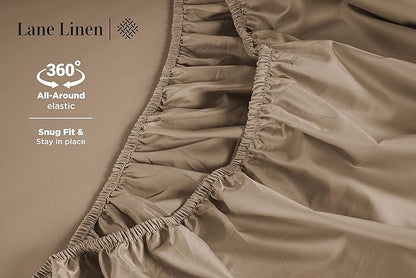 LANE LINEN 600 Thread Count 100% Cotton Sheets California King Size, Machine Washable Fully Elasticized Sofy & Comfy Low Pilling Cal Kings Sheets, Fade Resistant, Reinforced Fitted Pockets- Taupe