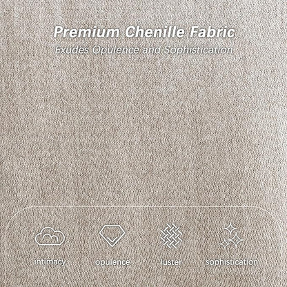DEINPPA Queen Size Bed Frame with Cloud Soft Headboard, Chenille Upholstered Grounded Wood Base Bed Frame, No Box Spring Needed-Beige