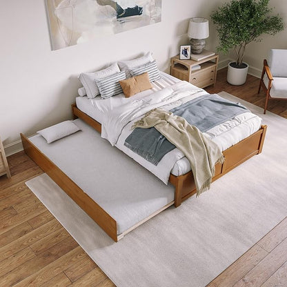 AFI Concord Queen Solid Wood Platform Bed with Footboard & Twin XL Trundle in Light Toffee