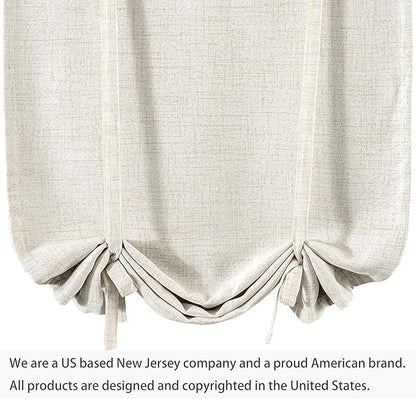DriftAway Double Layer Linen Blackout Tie Up Curtains Thermal Insulated Fully Lined Balloon Roman Shade Bathroom Window Adjustable Rod Pocket for Small Window 45 Inch by 63 Inch Light Linen