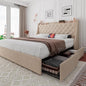 iPormis Full Size Bed Frame with 4 Storage Drawers, Upholstered Platform Bed Frame with Type-C & USB Ports, Wingback Storage Headboard, Solid Wood Slats, No Box Spring Needed, Beige