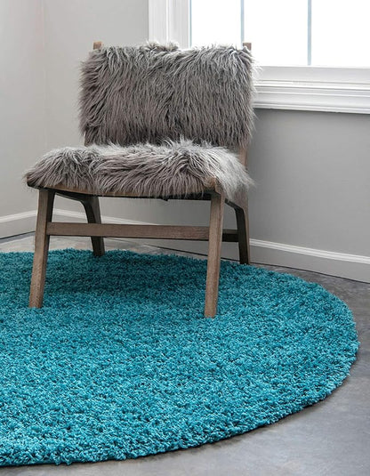 Unique Loom Solid Shag Collection Area Rug (6' 1" Round, Deep Aqua Blue)
