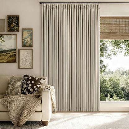 Extra Wide 100% Blackout Curtains 102 Inches Long for Bedroom Living Room Neutral Farmhouse Pinch Pleated Double Layer Thick Linen Drapes Thermal Insulated for Large Windows Oatmeal W70xL102 1 Panel