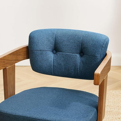 Art Leon Office Chair No Wheels - Mid Century Modern Desk Chair Fabric Upholstered Swivel Dining Chairs with Wood Legs for Small Spaces Home Office Living Room Bedroom Study, Blue/Walnut