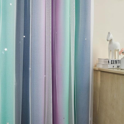 XiDi Curtains for Bedroom Decor, Rainbow Purplgreen grey34/54