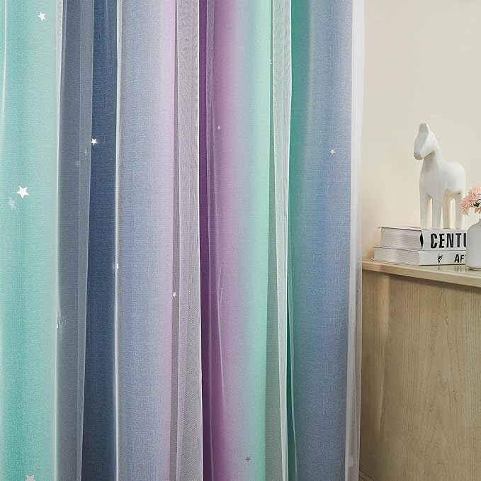 XiDi Curtains for Bedroom Decor, Rainbow Purplgreen grey34/96