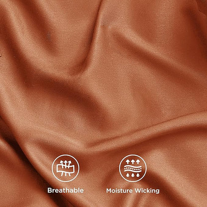 Bedsure Queen Sheet Set, Rayon Derived from Bamboo, Cooling Sheets, Breathable & Soft, Deep Pocket Up to 16 Inches, Hotel Luxury Silky Bedding for Hot Sleepers, Burnt Orange