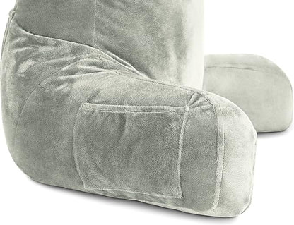 Husband Pillow Desert Sage, Original Reading Pillow in Bed Rest Chair, Shredded Memory Foam Large Lounge Cushion Adult Backrest with Arms, Comfy Back Support for Sit Sitting Up, Wash/Removable Cover