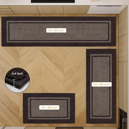 Kitchen Rugs 24" x 36", Non-Slip Machine Washable Kitchen Runner Rugs Floor Mats, Absorbent Comfort Standing Mats for Kitchen, Sink, Laundry and Hallway, Grayish Brown & Coffee