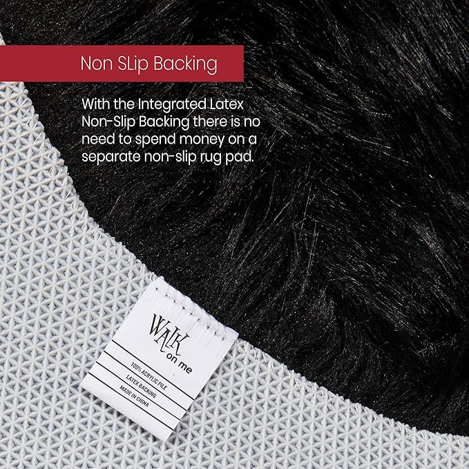 Silky Soft Faux Fur Rug, 2 ft. x 6 ft. Black Fluffy and Shaggy Sheepskin Area Carpet for Living Rooms, Bedroom, Kid's Room, or Nursery, Home Décor Accent, Machine Washable with Non-Slip Backing