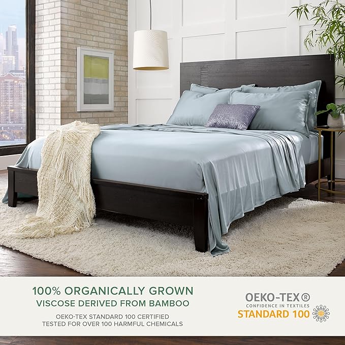 Pure Bamboo Twin Sheets, Genuine 100% Organic Viscose Derived from Bamboo Bed Sheet Set, Luxuriously Soft & Cooling, Double Stitching, 2 Year Quality Promise (Twin, Sterling Blue)