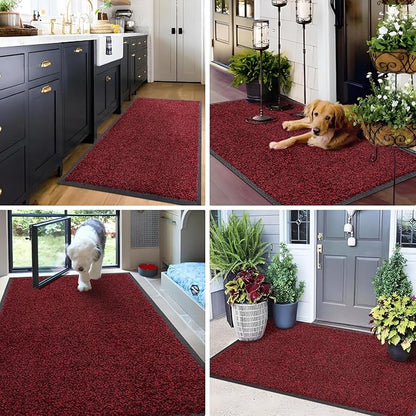Mibao Front Door Mat, Dirt Trapper Welcome Mat for Outdoor Indoor, Non-Slip Waterproof Doormat, Durable Machine Washable Low Profile Entry Rug for Back Door Outside Patio Porch, 48" x 24", Red