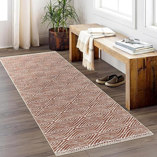 Runner Rug 2'x7' Western Washable Non-Slip Runners for Hallways Kitchen Entryway Laundry Room Modern Carpet Hallway Runner, Brown Red