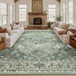 Area Rugs 10'x12' Washable Non-Slip, Floral Vintage Distress Print Pattern Medallion Carpet for Living Room Bedroom Dining Room, Dark Green Gray