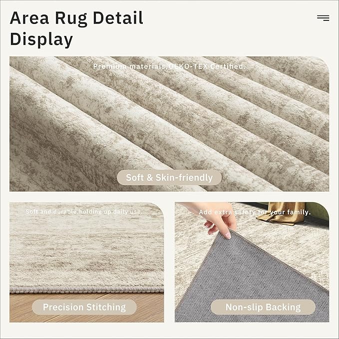 3x5 Rug, Small Area Rug for Kitchen, Entryway, Machine Washable Non-Slip Throw Rug, Vintage Carpet for Nursery Coffee Table Beige