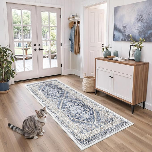 zesthome 2x6 Runner Rug for Hallways, Machine Washable Rug, Non Slip Vintage Low Pile Runners, Stain Resistant Runners for Entryway, Kitchen, Bathroom, Laundry Room, Corridor