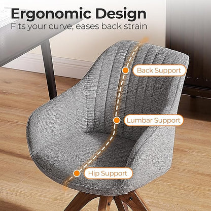 Zouron Mid Century Modern Accent Chair with Wooden Legs, Upholstered Swivel Chair No Wheels, Side Accent Armchair Vanity Chair for Small Space Home Office Living Room Bedroom, Light Grey