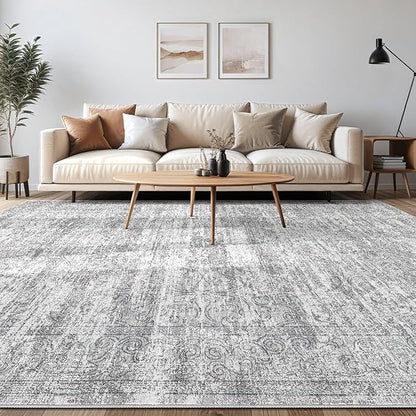 Area Rug Living Room Rugs - 7x9 Large Soft Indoor Neutral Modern Abstract Low Pile Washable Rug Carpet for Bedroom Dining Room Farmhouse Home Office - Vintage Grey